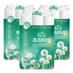 행운드림 행운드림 프리미엄 3겹 30롤 30m x 3팩 부드러운 100% 천연펄프 무형광 비데겸용 화장지 휴지 두루마리