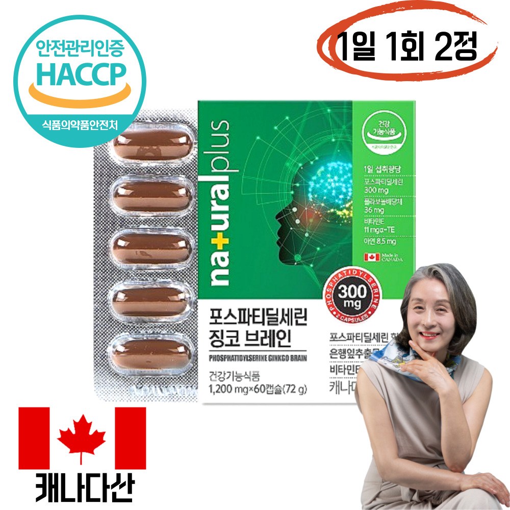 캐나다산 포스파티딜세린 징코 브레인 PS 1200mg 은행잎추출물 비타민E  3개  60정