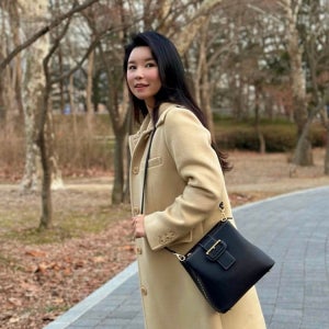 [닥스 액세서리] [하운드투스체크 COMBI] 블랙 D장식 체크배색 가죽 숄더백 M DCBA5E512BK