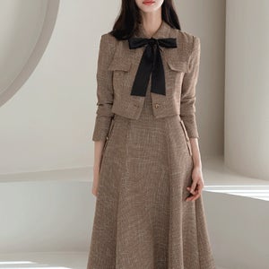 [베스트아이템/2천장판매/하객룩]파이크 타이 세트 트위드 원피스