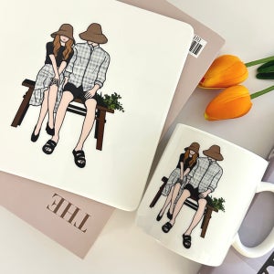 드로잉머그컵(1+1)&접시 커플 웨딩 부모님 선물, happy.story(해피 스토리)