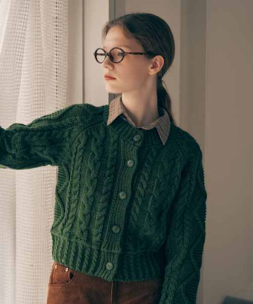 [로라로라] WOOL BLENDED CABLE CARDIGAN GREEN 5007370716