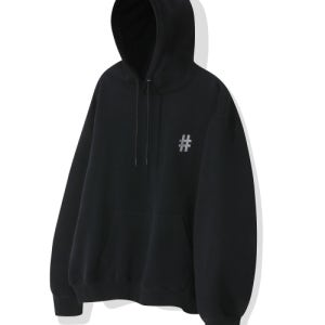 [빈트릴] 에센셜 해시태그 로고 기모 후드(블랙) BA244HM001BK