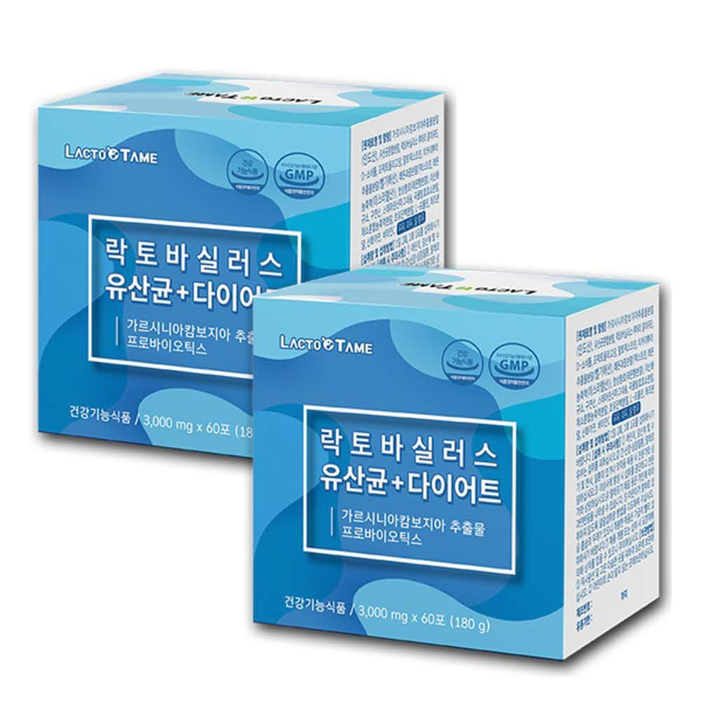 락토테미 락토바실러스 유산균 다이어트(60포 2통)3000mg 가르시니아 <b>변비</b> 체지방감소  180g  2개
