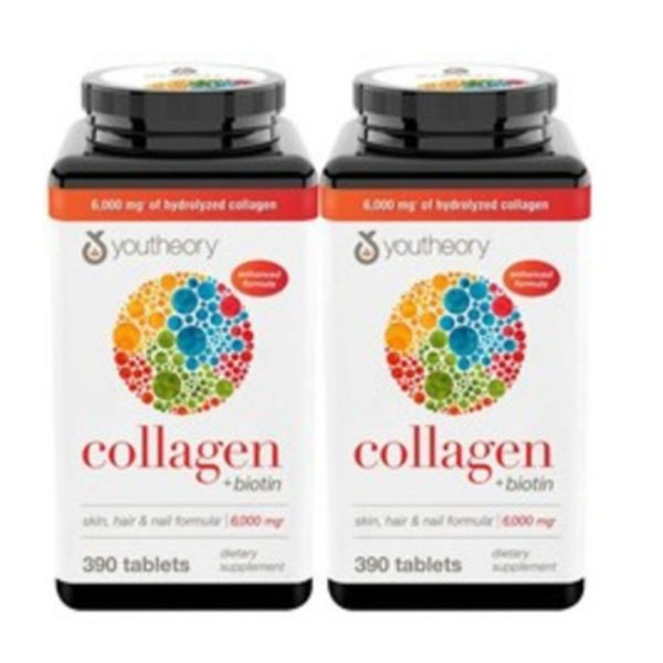<b>Youtheory Collagen</b> <b>유씨어리 콜라겐</b> 헤어 스킨 네일 포뮬러 비타민C 함유 6000mg 390정 2팩  2개