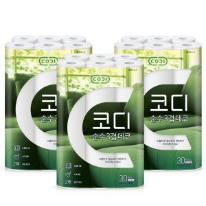 코디 코디 화장지 순수 데코 3겹 30M X 30롤 X 3개_데코 엠보싱_도톰한_무향_무잉크_비데겸용