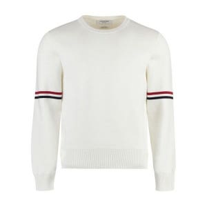 톰브라운 밀라노 스티치 암밴드 니트 화이트 MKA326A Y3001 100 26SS 코튼 RWB 스트라이프 풀오버 115093440