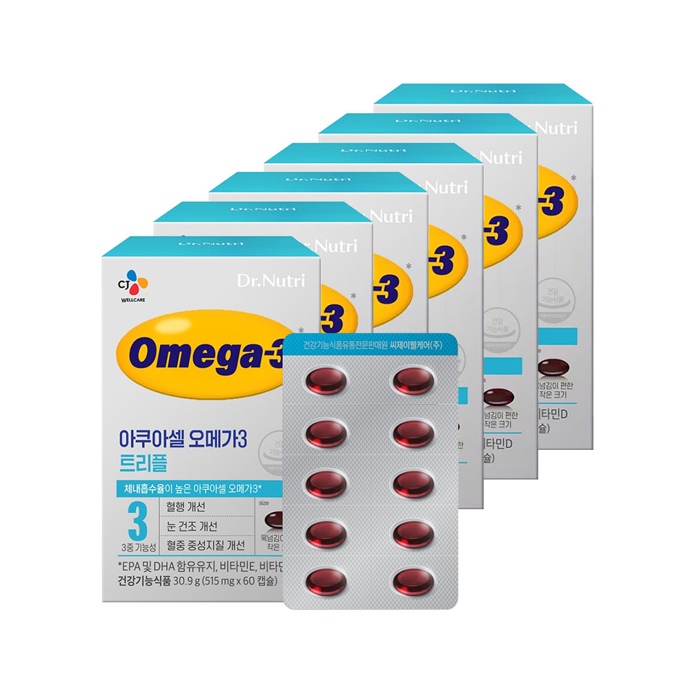 닥터뉴트리 아쿠아셀 <b>오메가3</b> 트리플(515mg x60캡슐) x6박스 6개월분