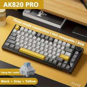 AK820PRO 75% 핫스왑 패드 설치 가능한 트리플 모드 기계식 키보드, TFT 디스플레이, 4000mAh 무선/유선 RGB LED, e스포츠//맥 노브 컨트롤, 선물 스위치