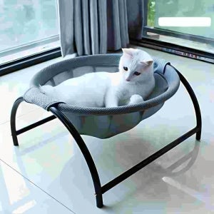 강철 고무 고양이 해먹 침대, 독립형 애완동물 수면 침대, 쉬운 조립, 세탁 가능, 안정적인 구조, 뛰어난 통기성, 실내/실외 사용, 고양이용 분리형 디자인