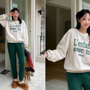 아베크 자수 양기모 박스 맨투맨