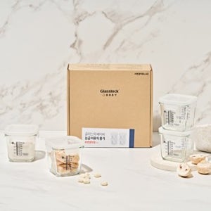 글라스락 베이비 눈금 이유식용기 큰용량 270ml 사면결착캡 4조 선물세트 (코코넛밀크)