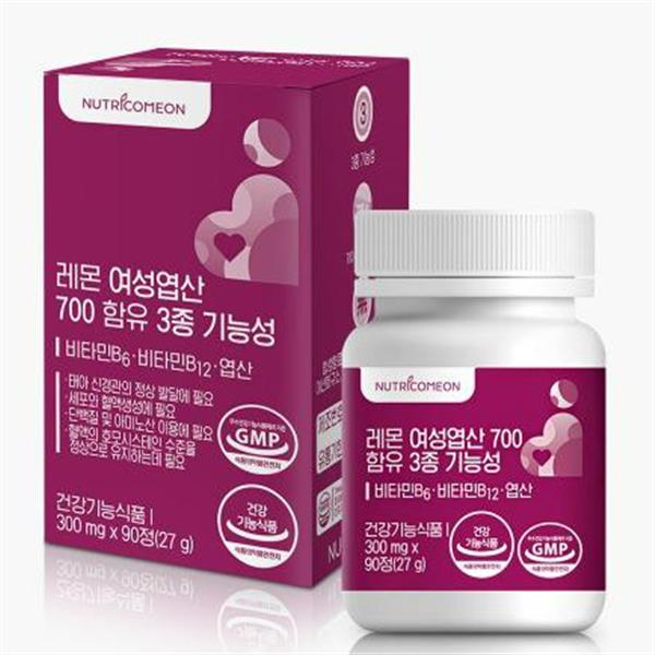 뉴트리커먼 뉴트리커먼 <b>레몬 여성엽산 700함유 3종 기능성</b> 90정 3개월분