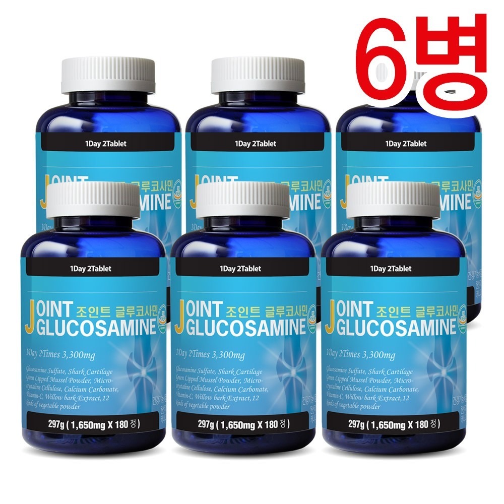 통라이프-조인트글루코사민 180정-상어연골+칼슘+초록입홍합-<b>관절</b>건강-6병