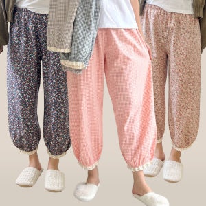 이딜타임 [빠른배송] 고쟁이 꽃무늬 임산부잠옷바지 국산 순면 키작녀 레이스 여성 잠옷 파자마 빅사이즈