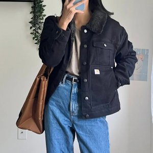 칼하트 여성 루즈핏 캔버스 셰르파 누빔 무스탕 자켓