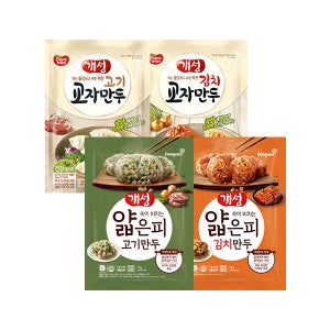 [기획] 개성 교자만두 600g + 김치교자만두 600g + 얇은피고기만두1kg + 얇은피김치만두 1kg