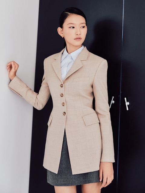 [하나보] 하나보 울 테일러드 롱자켓 베이지