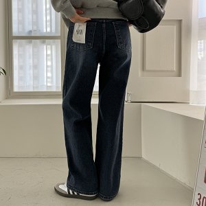 키작녀 키작진 기모 와이드 데님 청바지 40대