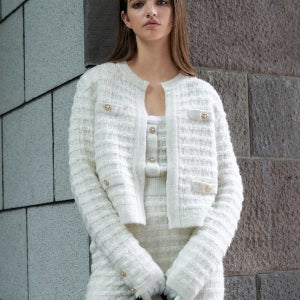 [르네제이] Tweed Round Knit Cardigan