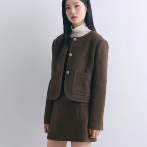 [무신사 스탠다드 우먼] 우먼즈 라운드 넥 트위드 재킷 [브라운] MWDJK102-BR