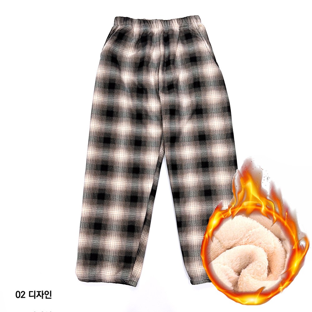 <b>이너스</b> 남여공용 융털 체크 트레이닝바지 일자핏 패션기모바지  02디자인  FREE