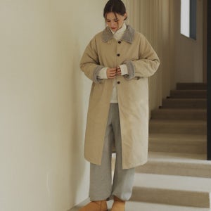 비즌 덤블배색 패딩 코트[6온스,롱 패딩,겨울 아우터,루즈핏]