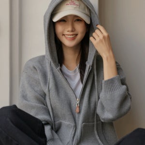 아베니 무지 니트 후드집업