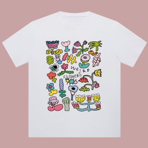 반팔티, 남자 반팔티, 매력적인 꽃잎, 면 플로럴 프린트 티셔츠 - 캐주얼 크루 넥, 커플