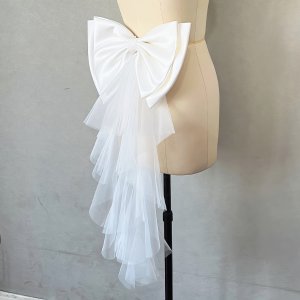우아한 더블 레이어 메쉬 리본 허리띠 - 웨딩 드레스 & 사진 촬영용 탈착식 신부 액세서리, 유럽 및 미국 스타일, 네트 레이스