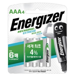 에너자이저 충전건전지 AAA Ni-MH 800mAh 4개입 일회용 건전지