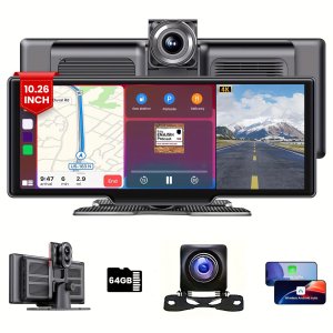 10.26인치 무선 Carplay 오토 휴대용 카 스테레오, 4K 대시캠 IPS 터치스크린, 오토 카 플레이 스크린, 1080P 백업 카메라 64G TF 카드, 루프 녹화. 미러