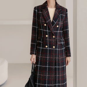 [세련된무드/더블버튼]릴리드 트위드 체크 코트