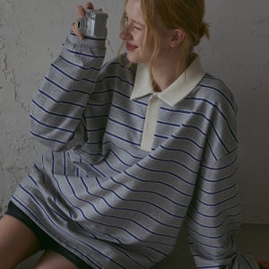 [오디에르] 스트라이프 카라 티셔츠-그레이 5009063762