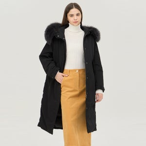 [베네통]2024 WINTER 브론즈 폭스 퍼 구스 롱 패딩 BAPD55461BK
