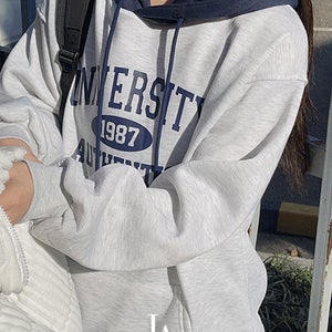 [데일리템/기모] 르시아 기모 레터링 배색 후드티 (3color)