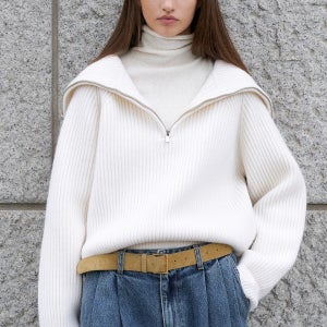 [르네제이] Wool Wide Ribbed Half Zip-up