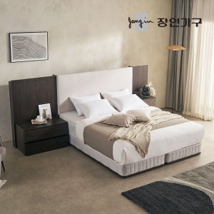 장인가구 (현대Hmall) 장인가구 까르뎅차콜 패브릭 LED 호텔 침대 투매트리스 프레임 Q+유로탑+협탁2(400 800)