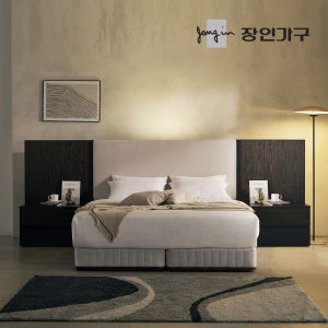 장인가구 (현대Hmall) 장인가구 까르뎅차콜 패브릭 LED 호텔 침대 투매트리스 프레임 Q+유로탑+협탁2(800 800)