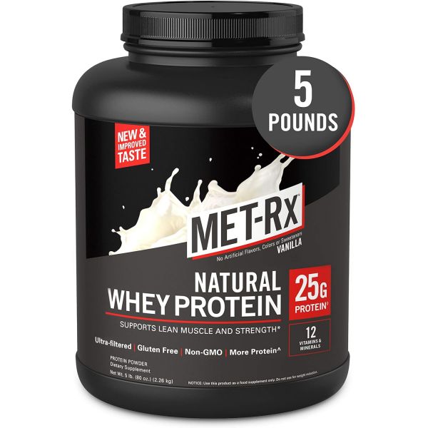 <b>MET</b> <b>Rx</b> 네추럴 Whey 프로틴 분말 파우더 단백질 BCAA 운동전후 2.26kg  Vanilla  1개