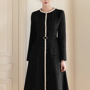 로제나 배색 트위드 플레어 원피스