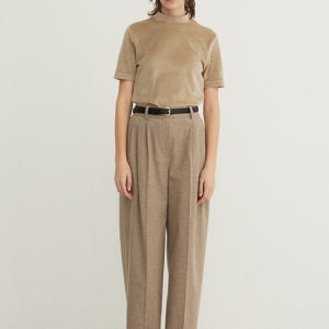 스텝어라운드 Wool Blend Wide Pleated Slacks_Taupe
