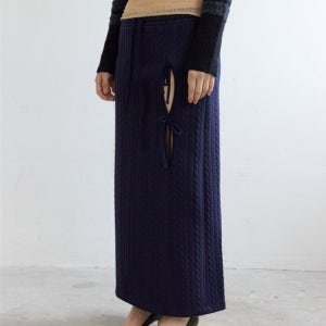 콜로신스 Two Leaves Padding Long Skirt Navy