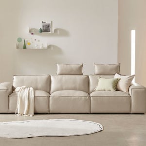 메리온 4인 전체 내추럴 가죽 소파