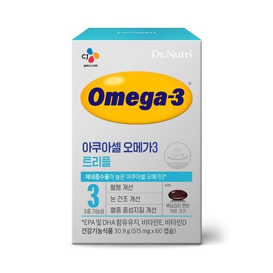 CJ 닥터뉴트리 아쿠아셀 <b>오메가3</b> 트리플 60캡슐 (30일분)