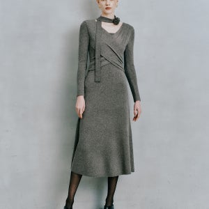 [이테] IT_V-neck cross scarf knit dress_2color IT_V-neck cross scarf knit dress_2color