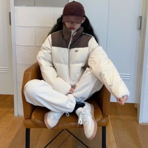 아디다스 덕다운 여성 숏패딩 푸퍼 자켓 베이지 브라운