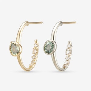 14k,18k 그린 사파이어 다이아몬드 언발 귀걸이(총 0.84CT)