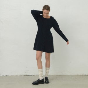 (OP-6233)CABLE PUFF SLEEVE KINT DRESS