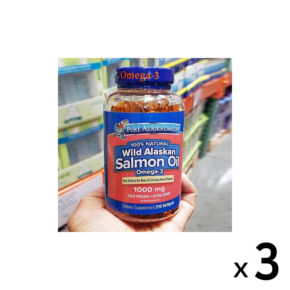 <b>퓨어 알래스카 오메가</b> 3개X  퓨어  알래스카  와일드  알래스카  연어유  1000mg  210gel